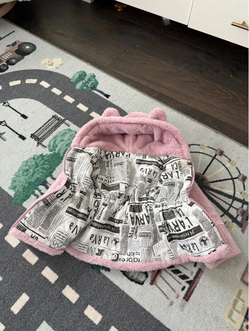 La Riva Pink Faux Fur Hooded Toddler Jacket with Bear Ears, Size 80 Or 12-18M